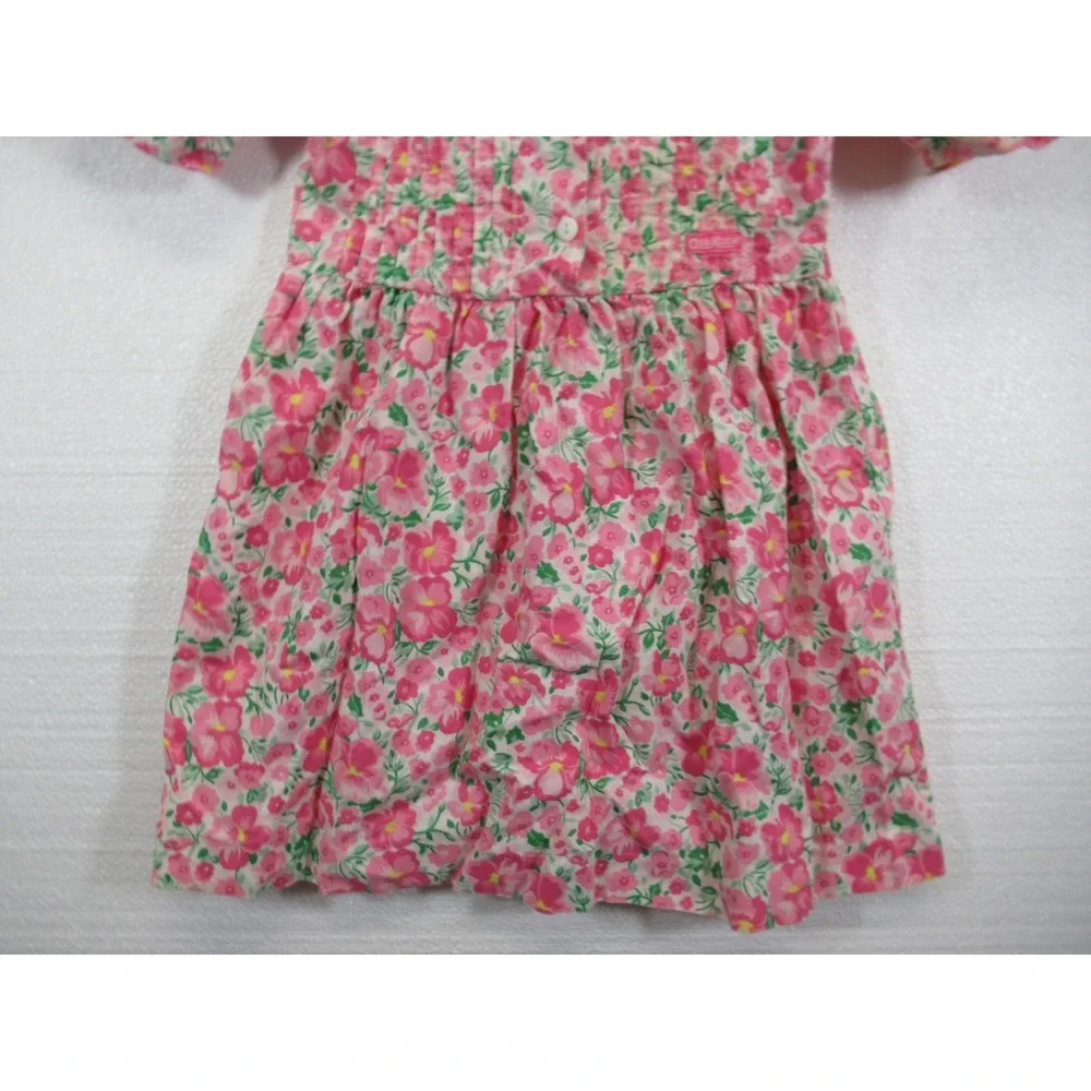 Vintage 90s Y2K OshKosh Pink Floral Pleated Dress Girls 6 Puff Sleeve HEMMED